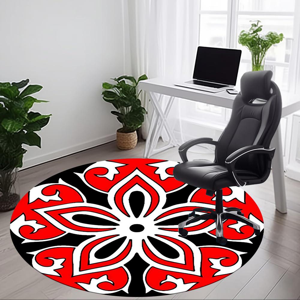 1pc Red Floral Pattern Chair Carpet for Office Non-Slip, Machine Washable Rug for Office, Room - Holiday Decor, Machine Made yy251016165