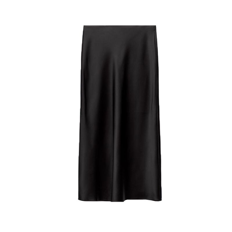 Summer Silm Mid Length Long Length Silk Satin Texture Straight Skirt