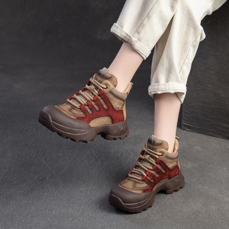Fashion 4cm Suede Genuine Leather Plush Autumn Chunky Sneakers Platform Wedge Women Flats Vulcanize Loafer Spring Winter Shoes