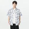 Men's White Black Marble Print Short Sleeve Shirt - Oversized Casual Streetwear Summer Button Up