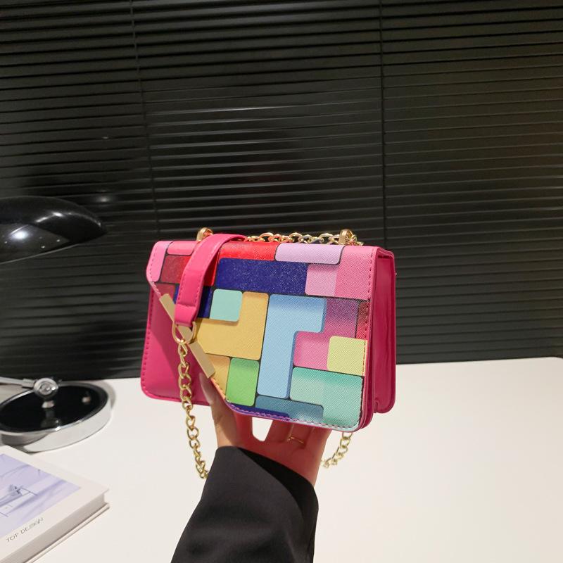 Geantă Mică Casual Proaspătă și la Modă cu Lanț Geantă Mică pentru Femei În Vară Nouă Modă Culoare Contrastantă Crossbody Geantă Mică Pătrată