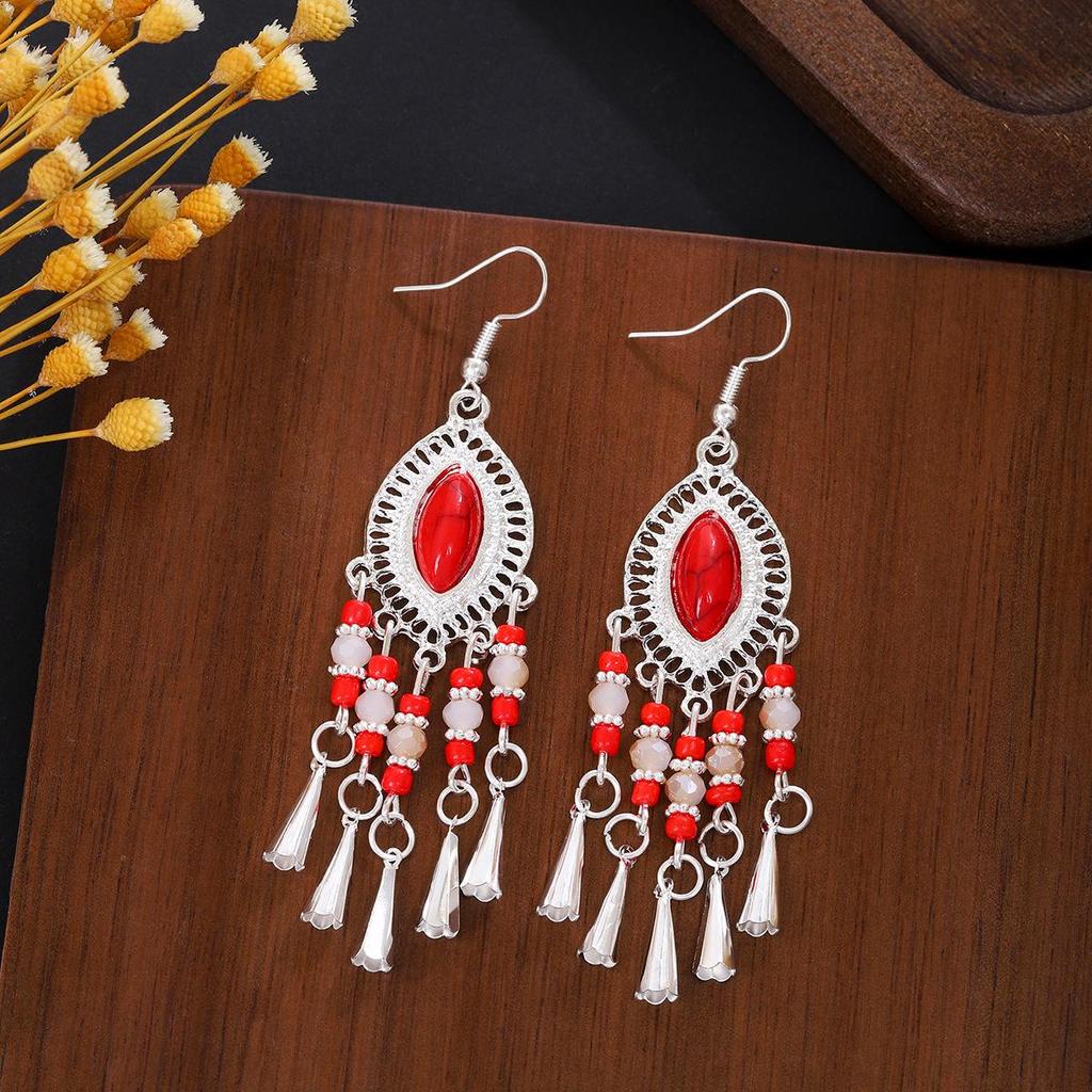 Bohemian Geometric Water Drop Tassel Earrings for Women