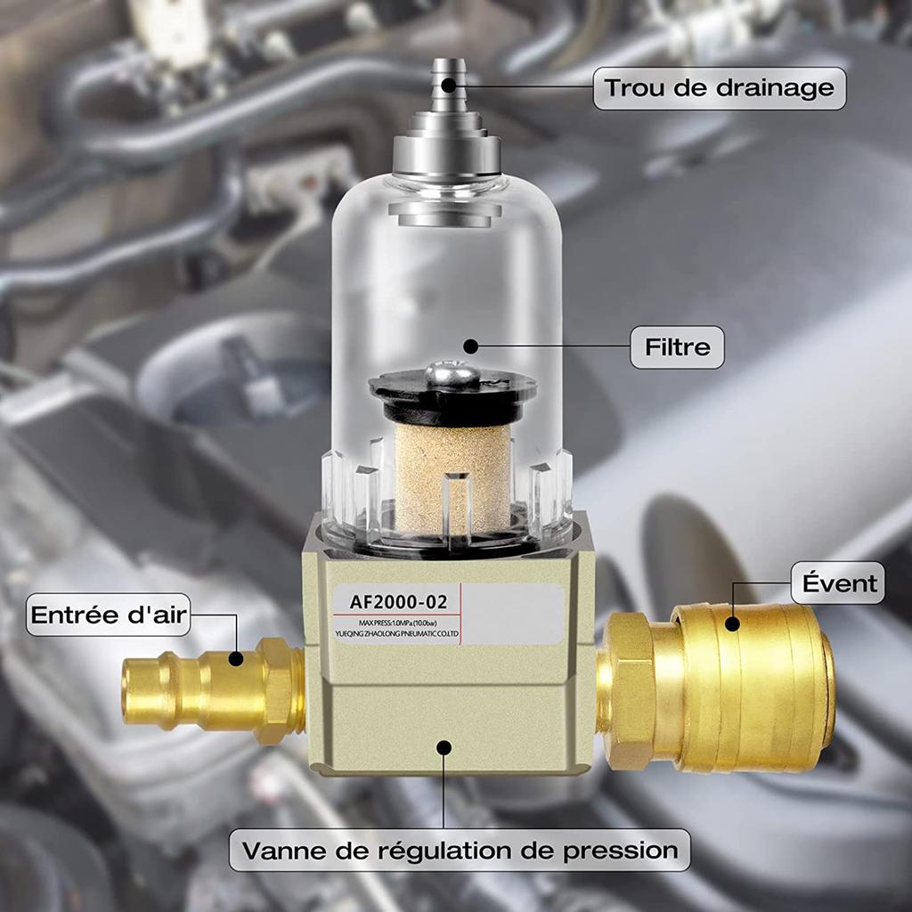 AF2000-02 Air Filter Regulator with 1/4" Quick Connect ompressed Air Filter Regulator Optimal Pressure Control Durable