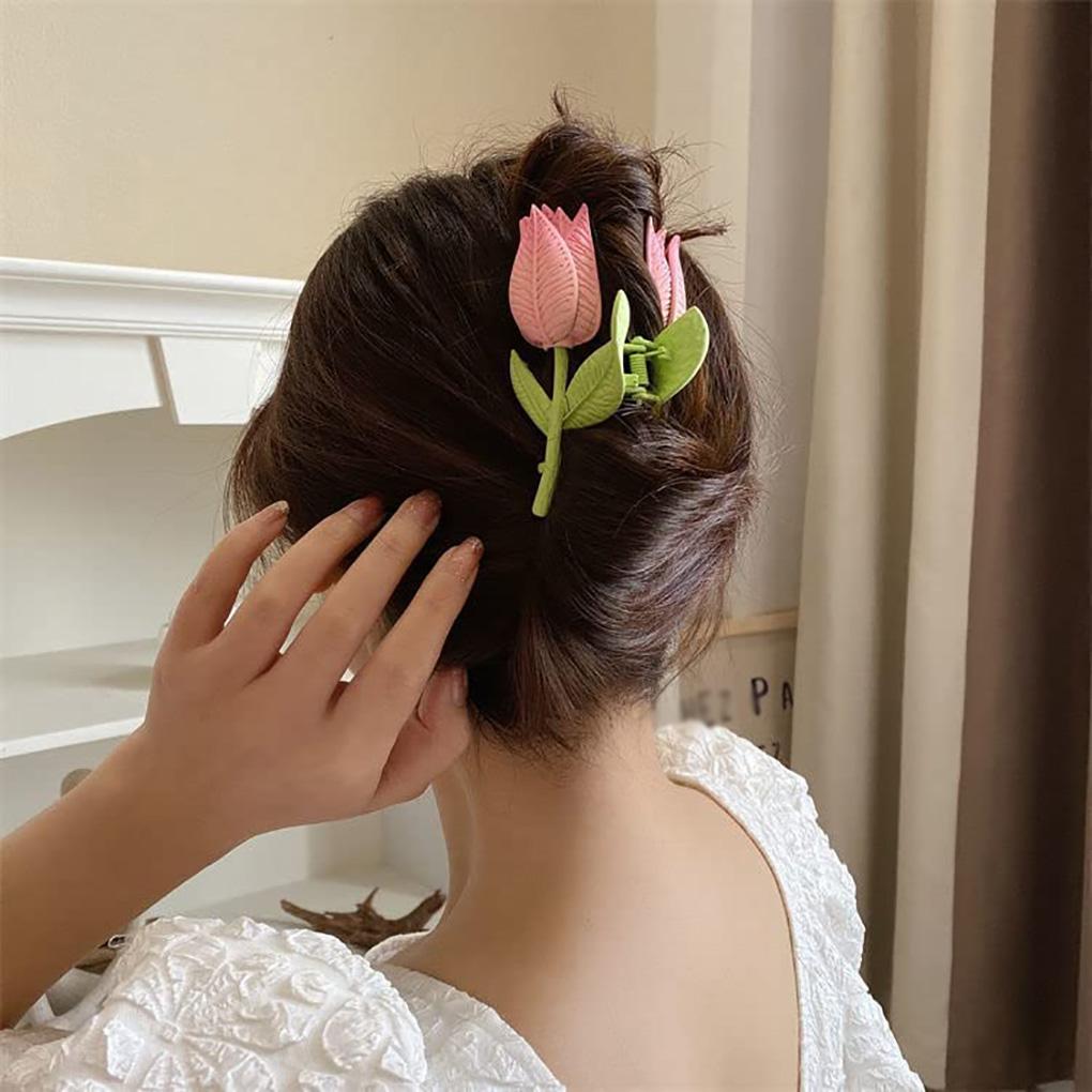 Flower Shaped Hair Claw Clip Wedding Shop Read Hairpin Cooking Non-skid Hairclip Clamp Pocket Headwear for Women
