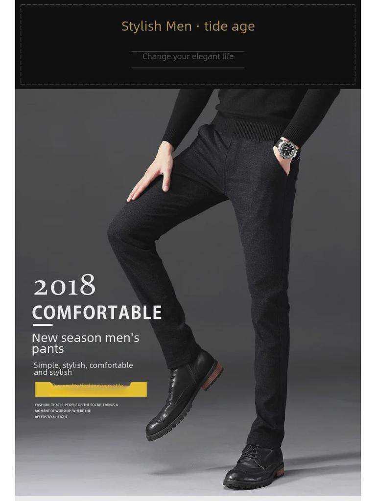 Men's Casual Slim Elastic Cotton & Linen Pants with Simple Open Pockets - Multi-Color Trousers
