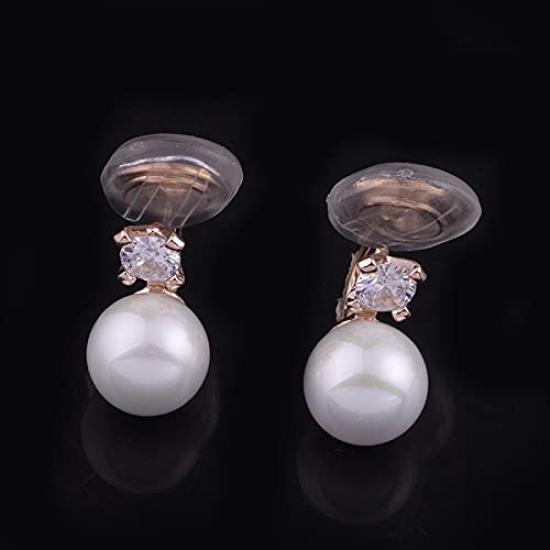 Popular earrings for shell cubic coil style Miyabi Grace women, non-pierced, pearl, white, pearl, crystal, gold, zirconia, wedding, rhinestone, pearl,