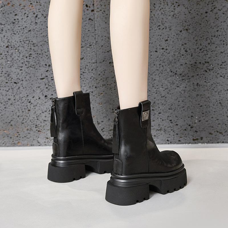 Martin Boots Women's New Winter Versatile Fashion Boots Fleece Warm Thin Boots Thick Sole Inner Height Increase Short Boots