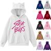 Damemote Casual Langermet trykt Rundhals hettegenser Pullover Topp med lommer