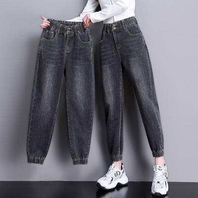 Mujer Primavera Otoño Todo-combinable Ropa de calle Largo hasta el tobillo Denim Cintura alta Cordón Harem Holgados Vaqueros