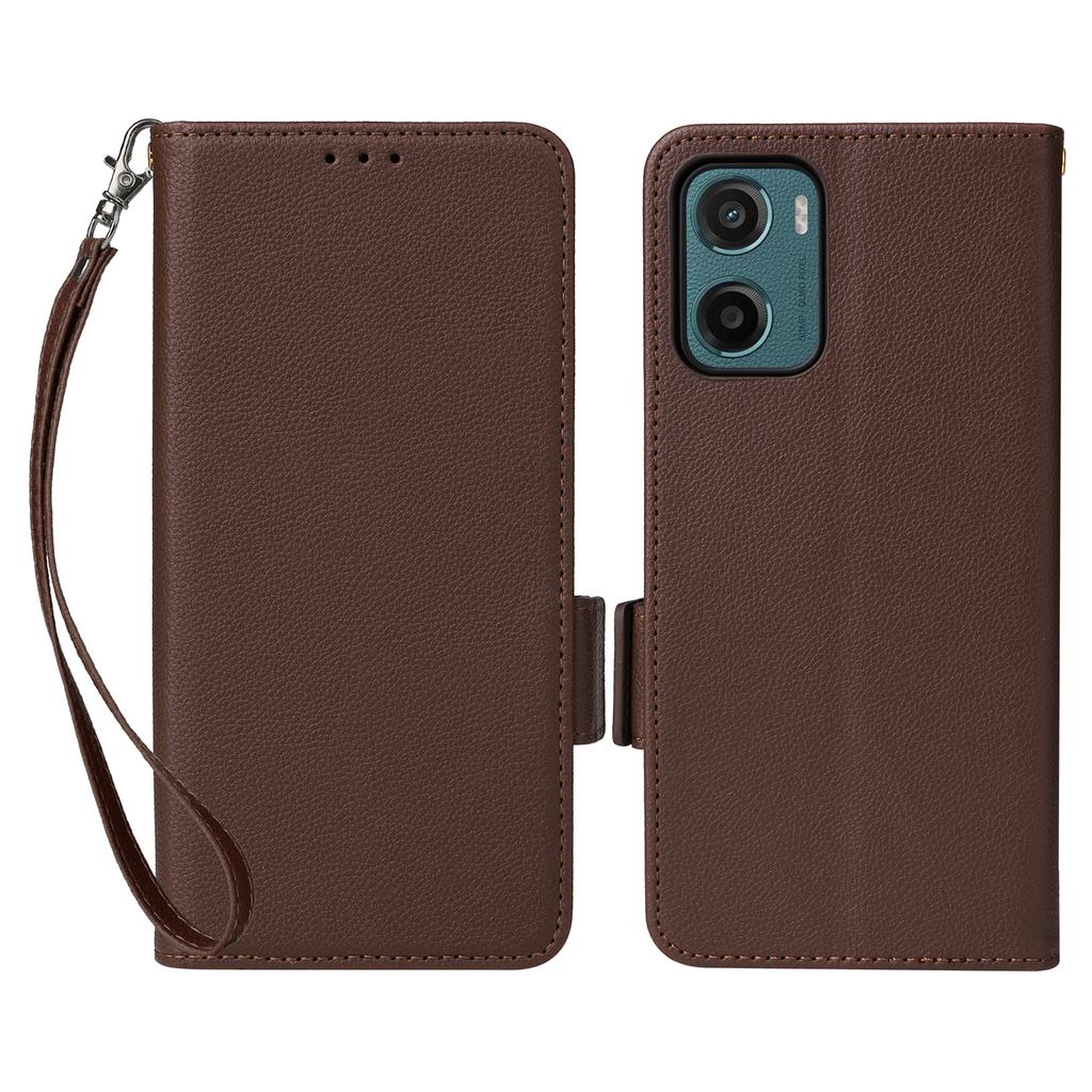 For Motorola Moto G05 4G/E15 4G Case with Wrist Strap Litchi Texture PU Leather Wallet Phone Cover