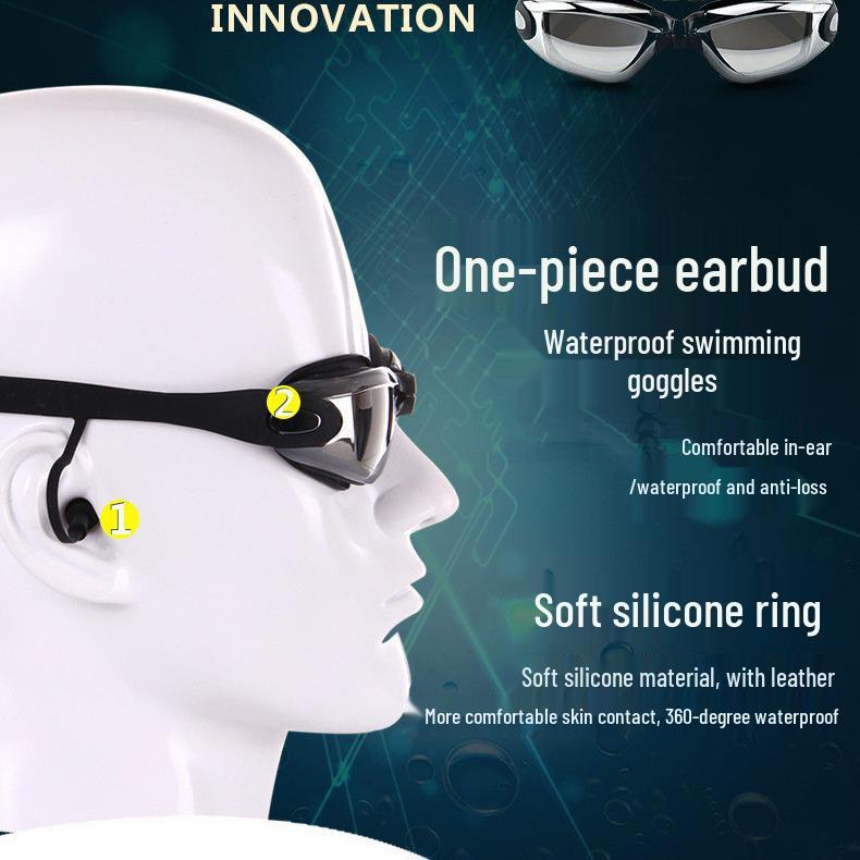 HD Waterproof Anti-Fog Swim Goggles with Large Electroplated Mirror Lens and Earplugs for Men and Women