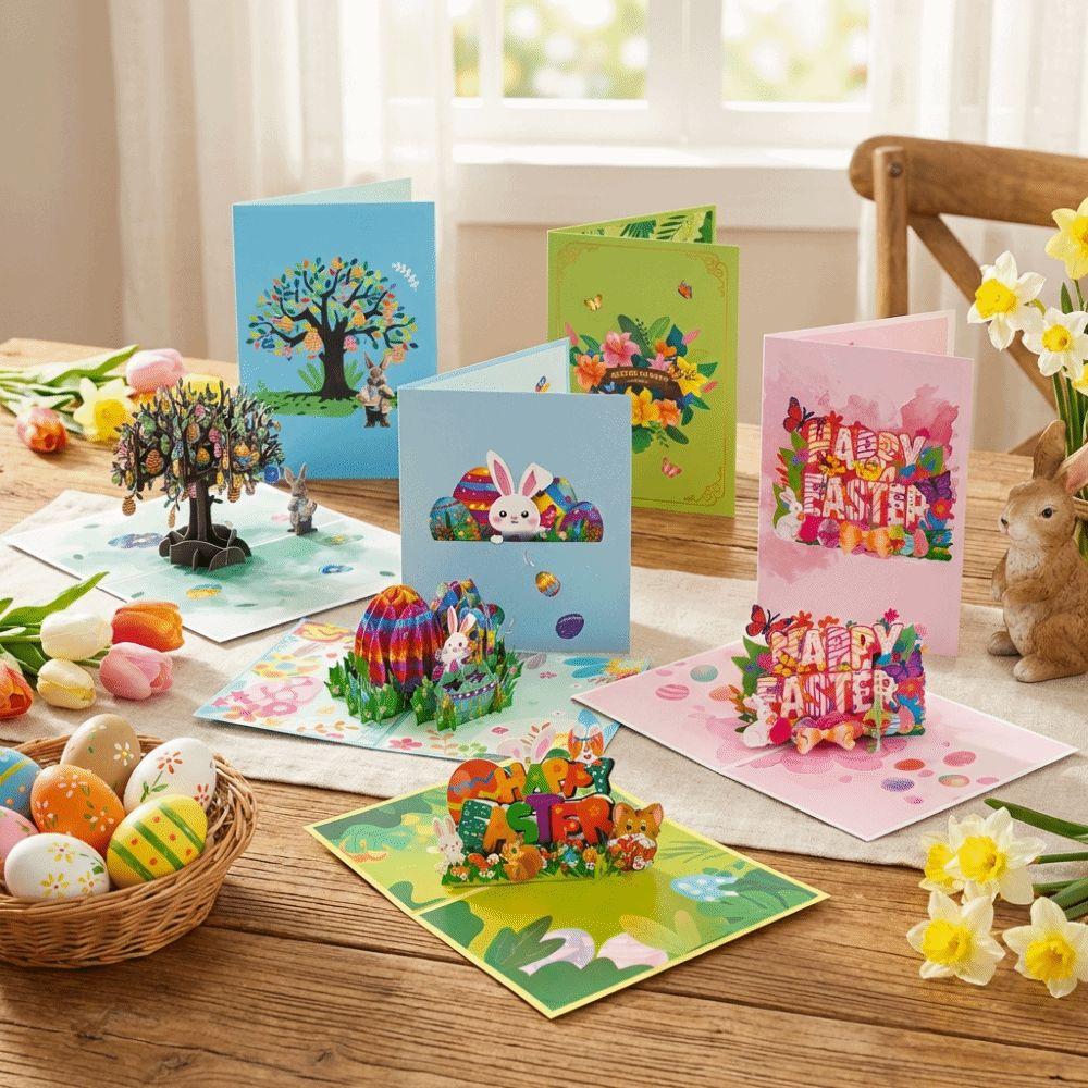 Folding 3D Popup Easter Card with Envelope Hand Carved Celebration Card Colorful Invitation Card Easter Greeting Cards