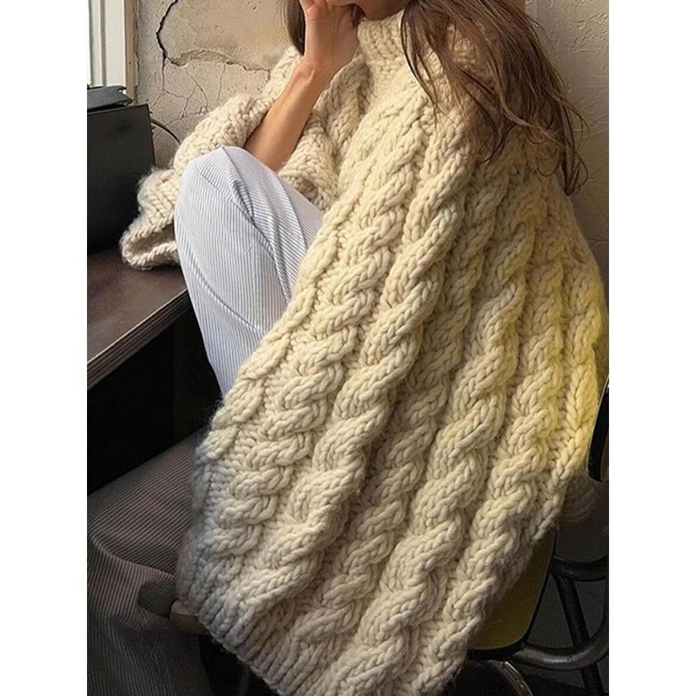 Crew Neck Wide Sleeve Sweater Loose Lazy Versatile Solid Color Fashion Temperament Versatile Knitted Top Women