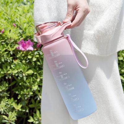 1-Liter-Wasserflasche mit Strohhalm für Frauen und Mädchen, große tragbare Reiseflaschen, Sport-Fitnessbecher, kaltes Sommerwasser mit Zeitskala
