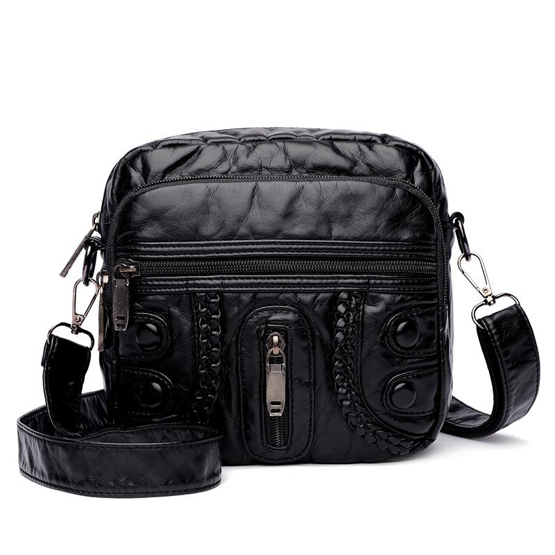 

Повседневная сумка женская новая ретро модная сумка-мессенджер мягкая простая на плечо женская сумка вымытая кожа маленькая квадратная сумка универсальная чёрный