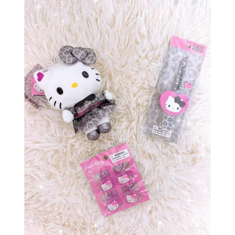 Anime Cartoon 12cm Hello Kitty Cowboy Doll Plush Toy Girl Schoolbag Pendant kawaii Gray Leopard Kitty Plush Keyring