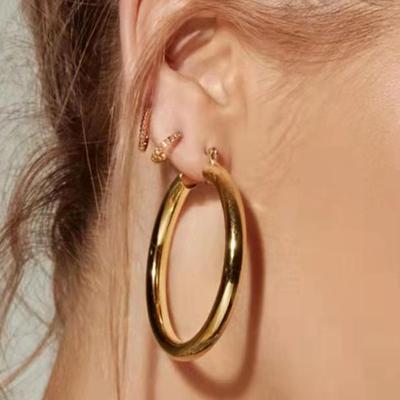 New Trendy Earring 18K Gold Plated Simple Smooth Big Hoop Earrings for Women Stainless Steel Earrings