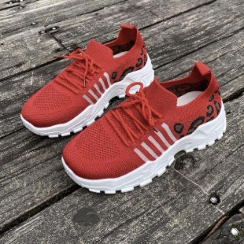 Large Size Fly-woven Sneakers Spring and Summer New Round Head Muffin Sole Leopard Print Breathable Single Shoes