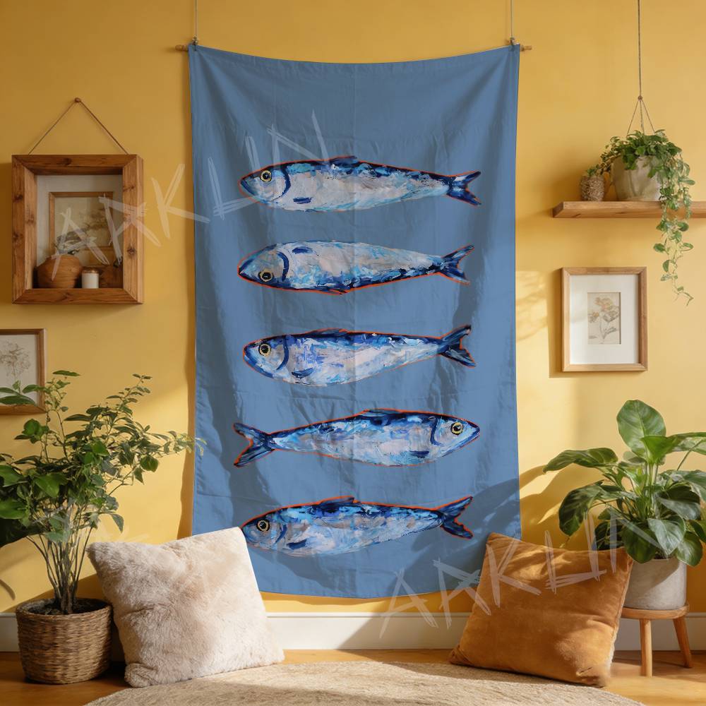 

Fashion Blue Art Sea Style Anime Manga Tapestry Bedroom Wall Hanging Fabric Living Room Home Dorm Decor Art Home Decor 74x94cm(29x37in)