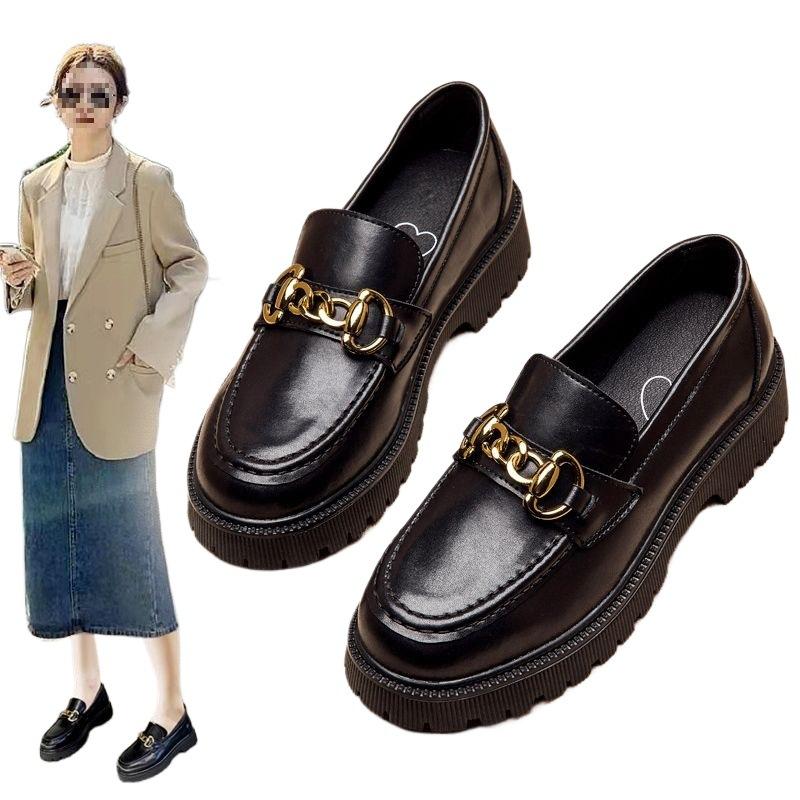 British Style with Skirt Small Leather Shoes Women's 2025 Autumn New Japanese Muffin Bottom Loafers Fashion Versatile Single Shoes