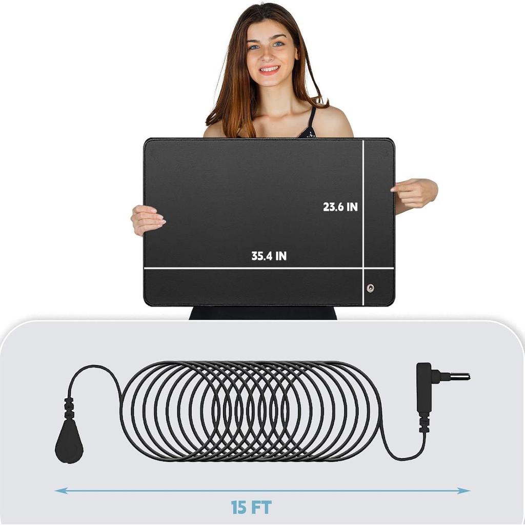 23.6x35.4in Grounding Foot Mat 15 Ft Grounding Cord Earth Mat Better Sleep Portable Reusable Skin-Friendly Easy Connection Home Office Yoga