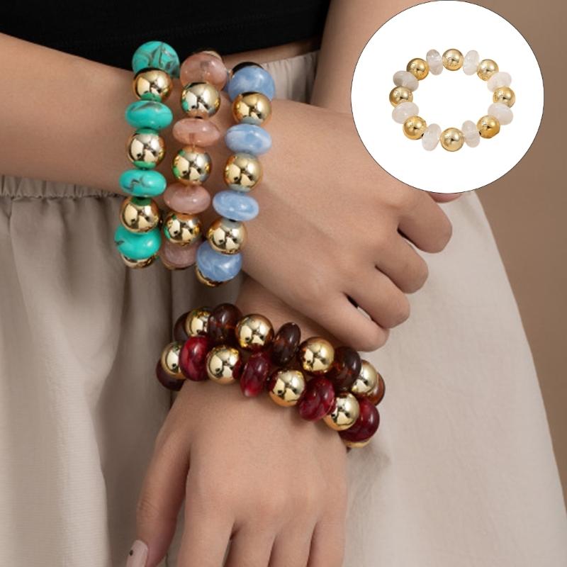 Vibrant Multicolor Acrylic Bead Bracelet Lightweight Waterproof Jewelry Wrist Chain For Everyday Wear & Party