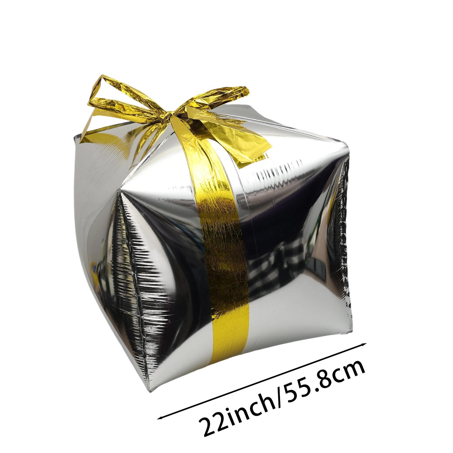

Gift Box Decorative Balloon Christmas Standing Balloons Aluminum Foil Photo Props Globs Christmas Gift Box Ornament with Bow 1PC срібний