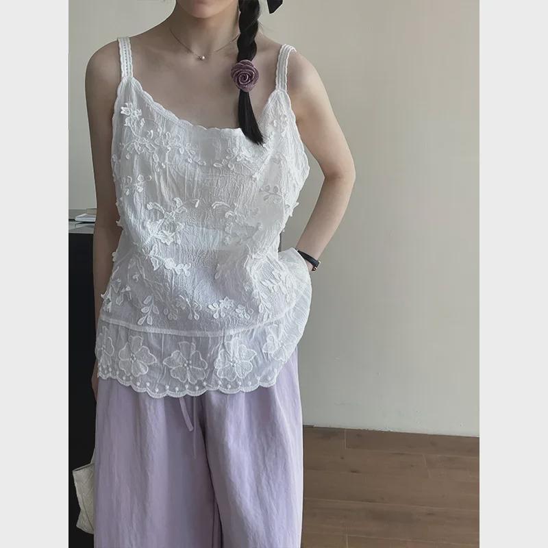 Sweet Lace Jacquard Suspenders Top for Women's Spring/Summer 2025 - YL201