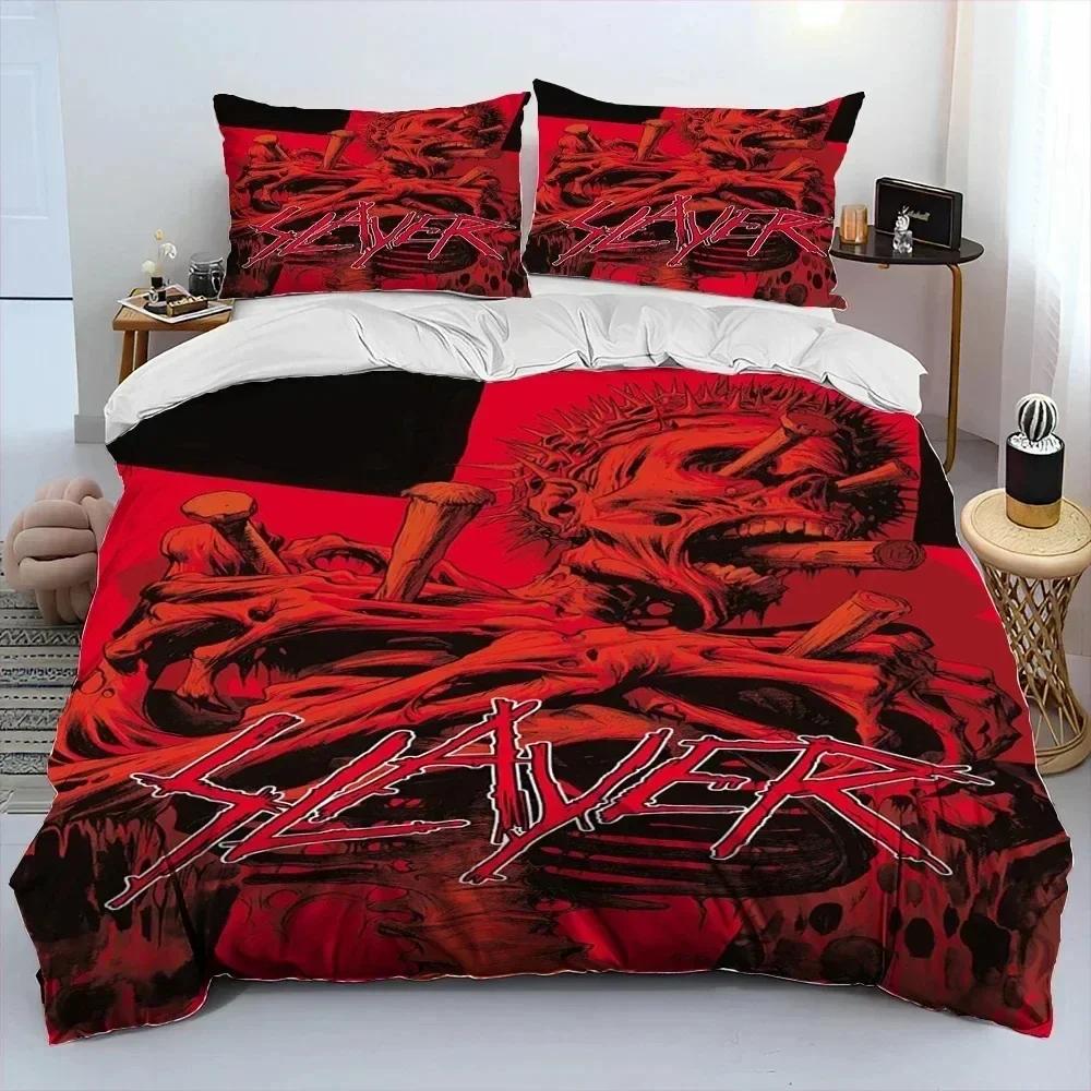 3D Print Slayer Heavy Metal Band Music Bedding Set Duvet Cover Bed Set Quilt Cover Pillowcase Comforter King Queen Size
