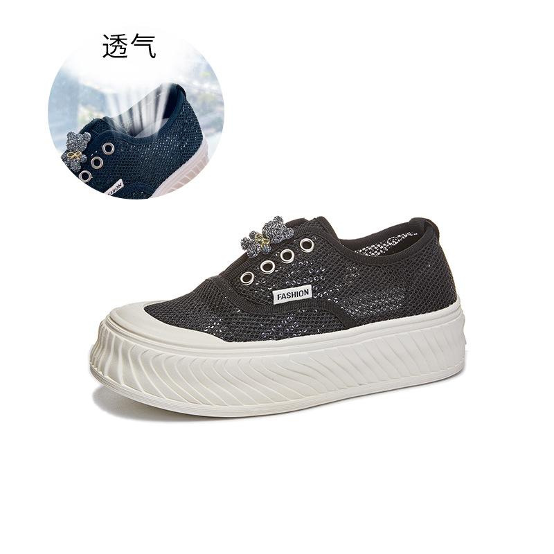 Lace mesh fisherman shoes women's 2025 summer new thick-soled versatile breathable casual shoes one-pedal white shoes women