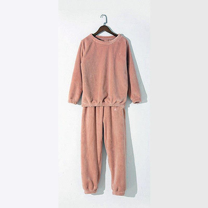Damen Flanell Pyjama Set, verdickt: Gemütlicher Korallenfleece Langarm Hausmantel für Herbst und Winter.