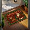 Christmas Rug With Santa And Reindeer Festive Merry Christmas Doormat Holiday Entryway Carpet Red Green Xmas Decorative Rug