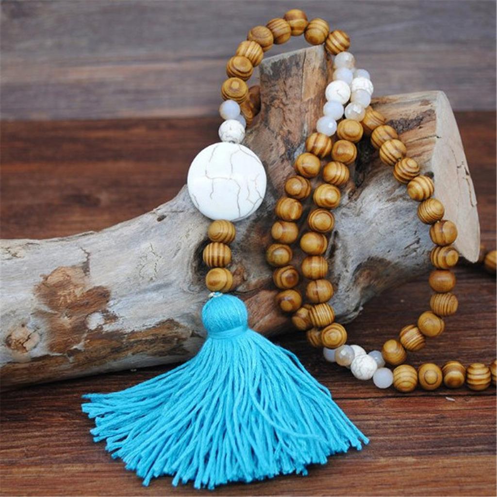 Elegant Long Tassel Pendant Sweater Women Turquoise Beads Necklace Chain Jewelry