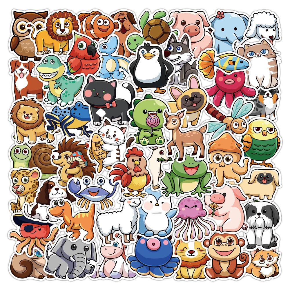 50Pcs Cute Animal Graffiti Stickers Kids Toy Fridge Phone Case Wall Room Cartoon Diy Aesthetic Vinyl Decor Children Girls