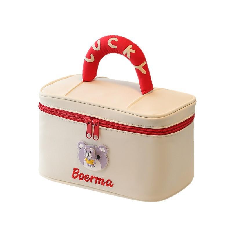 Cute Cartoon Bear Makeup Bag With Plush Fabric For Daily Commuting And Travel Storage