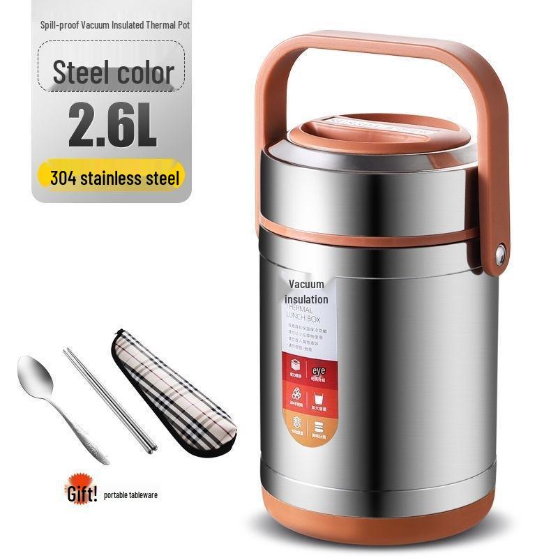 304 Stainless Steel Triple-Layer Insulated Lunch Box for Students & Office Workers