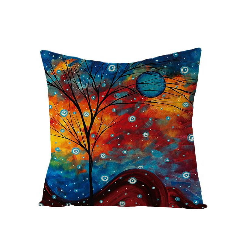 Home Oil Painting Tree Pillow Cover Polyester Sofa Car Pillow Cushion Cover Combination Pack