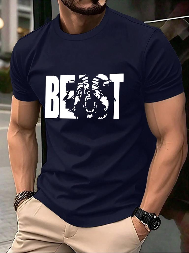 Beast Letter Print Cotton TShirts MenS Summer Comfortable Soft T Shirt Oversized ONeck Short Sleeve Tops Basic Mens Clothes
