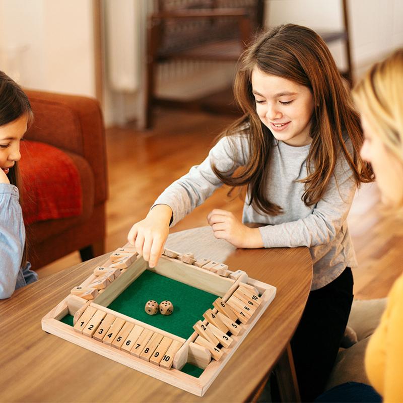 Shut The Box Würfelspiel Holzklappen Würfel Spieler Kneipe Bar Partyzubehör Familienunterhaltung Für Kinder Erwachsene 4 Kinderfreundlich Unterhaltsam Spaß
