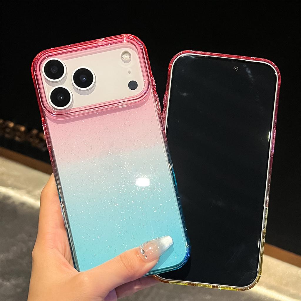 For iPhone 17 Pro Max Case Transparent Glitter Dual Color PC+TPU Phone Cover