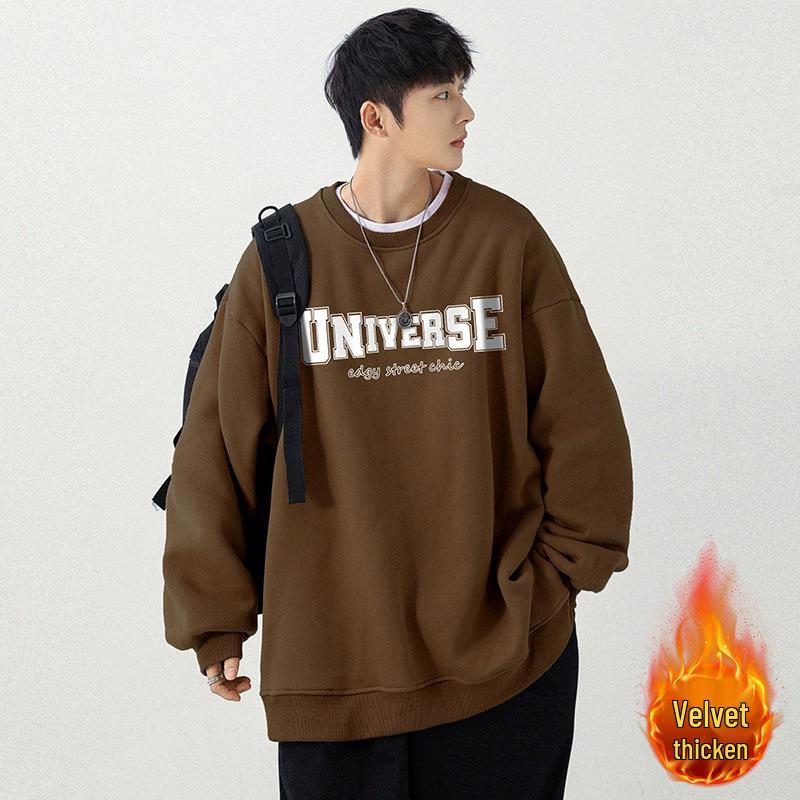 

Мужской серый флисовый свитшот с круглым вырезом 2025 - Осень/Зима, длинный рукав, свободный крой M