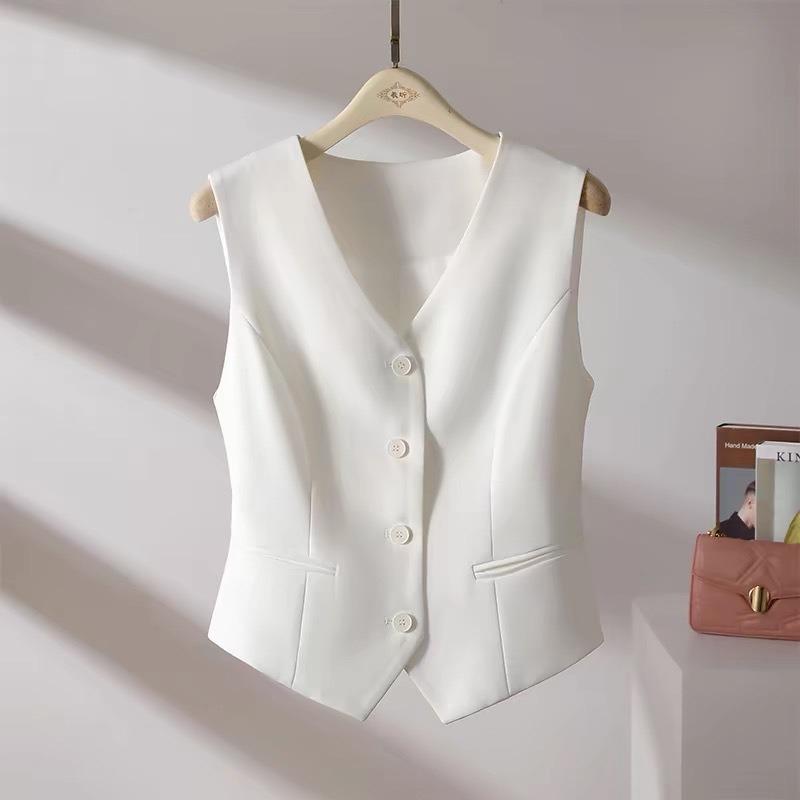 

Suit Vests Women Simple Single Breasted V Neck Sleeveless Coats Daily Outwear Aesthetic Korean Style Slim All Match Trendy XS