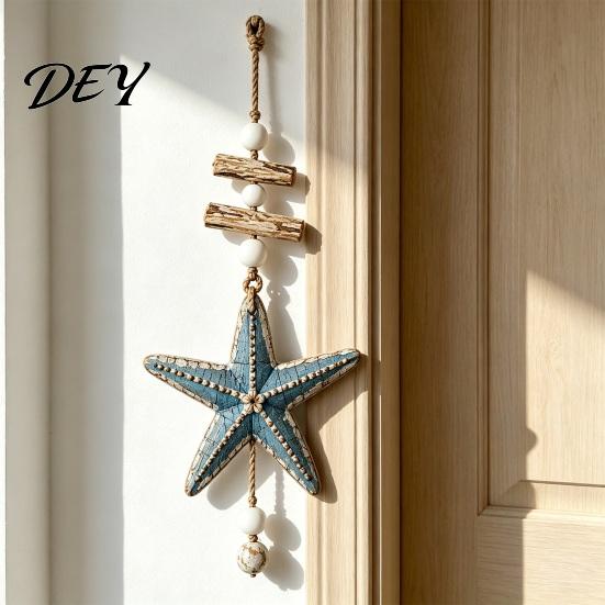 Rustic Wood Decor Lighted Wooden Fish Starfish Wall Hanging Ornament, Beachy with Warm LED Lights Lights, Coastal Nautical for Home Porch Beach House