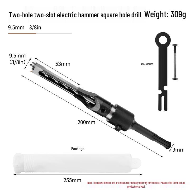 Electric Hammer Square Shank Drill Bit for Woodworking - Two Holes & Grooves