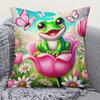 pc D Flat (Pillow Not Included) Happy Frog on Pink Lotus Butterfly Garden Cushion Cover Short Plush Whimsical Nature Decor