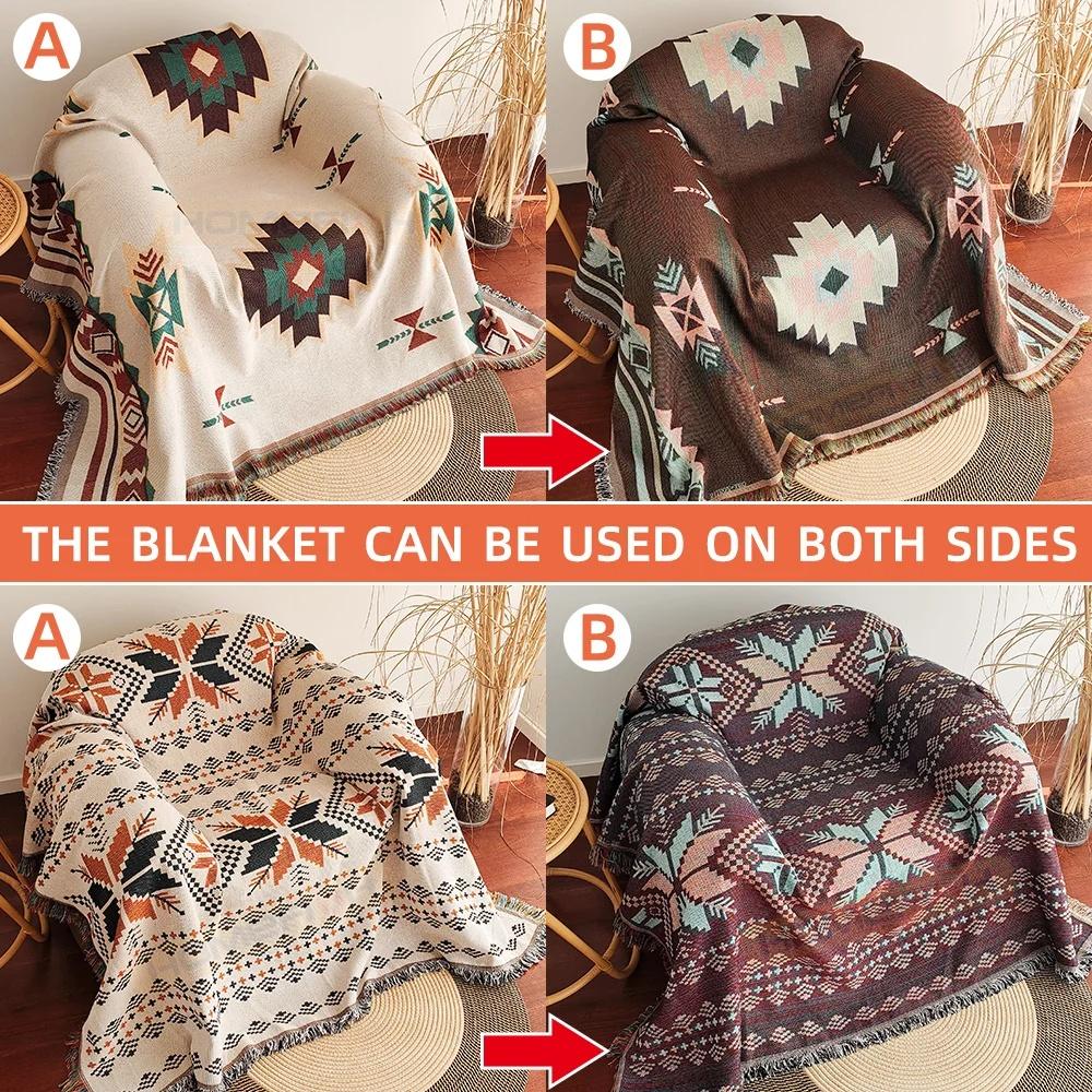 Aztec Blanket Oversized Boho Throw Blanket with Fringe Southwestern Geometric Tapestry Vintage Woven Throw Blankets Double-S