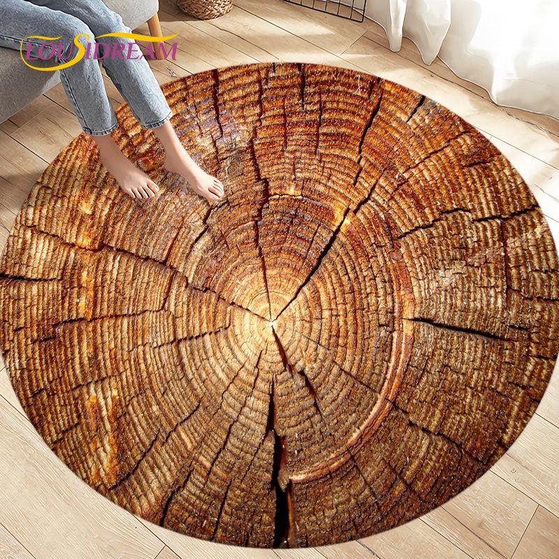 3D Wood Grain Round Area Rug,Circle Carpet Rug for Living Room Bedroom Sofa Cloakroom Decor,Kids Play Non-slip Floor Mat,Pet Mat