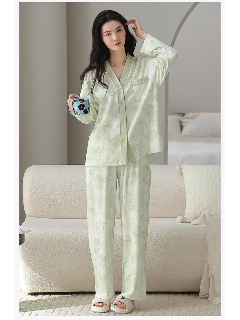 2025 New Pure Cotton Women's Pajama Set: Long Sleeve Cartoon Design for Spring & Autumn
