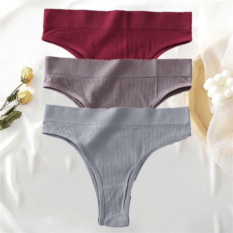ALLOFME 3-teiliges nahtloses Höschen-Set für Damen, hoch taillierte Tangas, bequeme Baumwoll-Slips für Damen, sexy Unterhosen für Damen