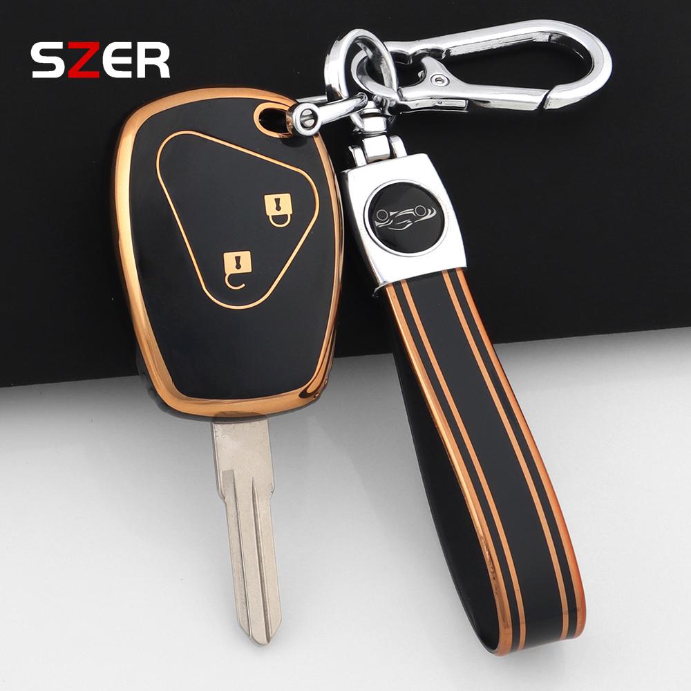 For Renault Trafic Clio Duster Logan Dacia Sandero For Nissan Terrano Almera 2 Button Tpu Car Key Case Cover Protector Keychain